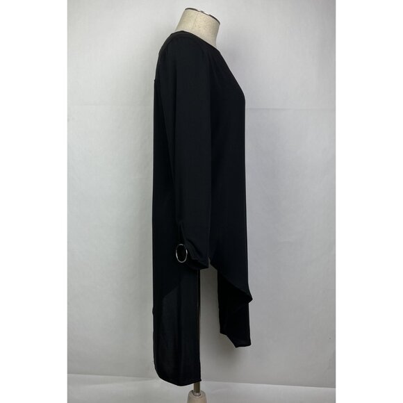 Zara Black Tunic Top Size XS Womens Blouse Long Sleeve Chiffon Assymetric - Picture 4 of 13